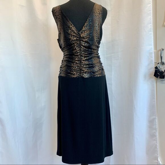 FRANK Lyman Design Black Leopard Animal Print Dress Sz 12 Black Brown Sleeveless - Picture 6 of 13